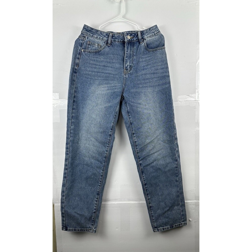 SHEIN Women's Medium Wash Straight Leg Jeans Size 28 Gold Stitch Denim